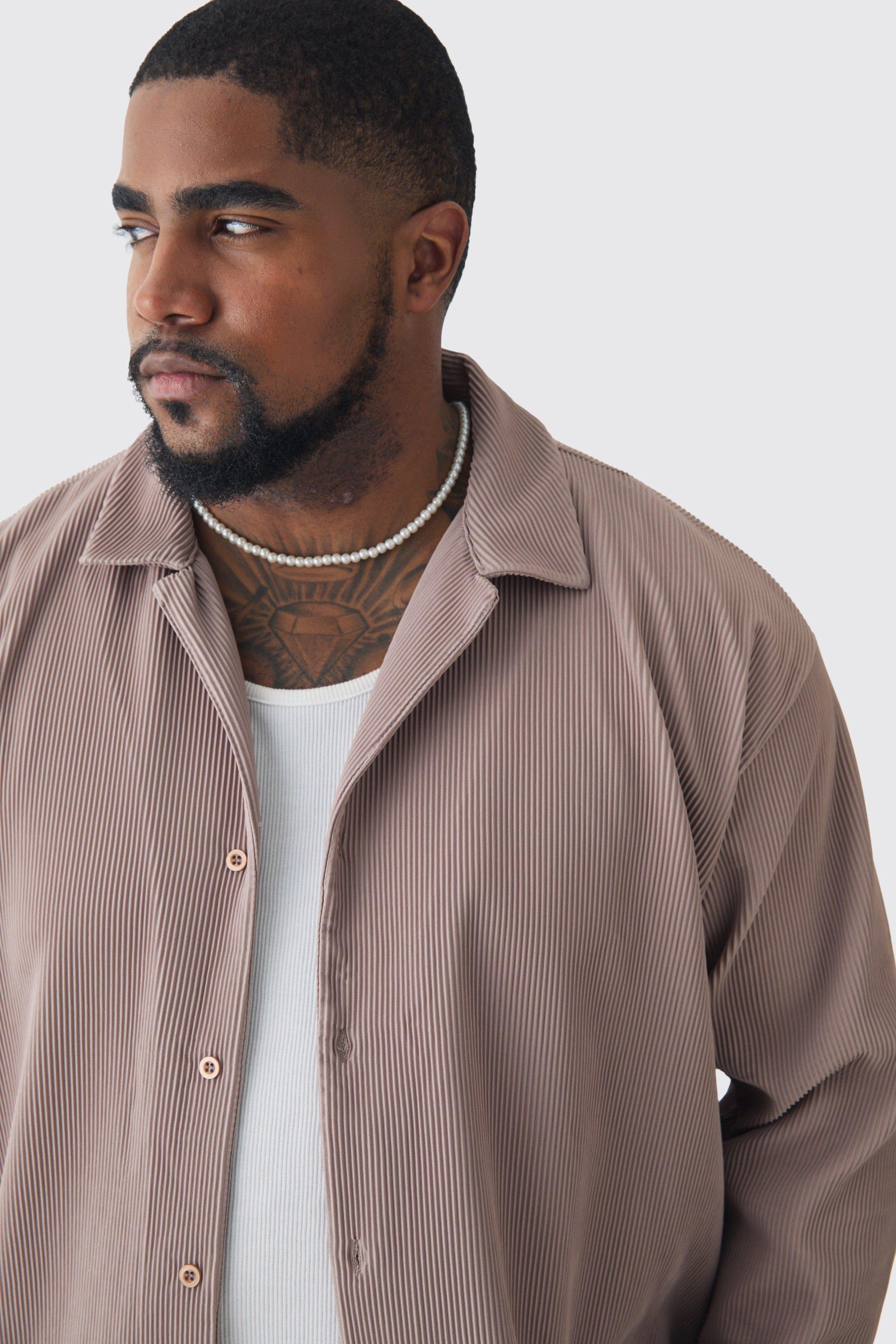 Plus Drop Revere Long Sleeve Pleated Shirt In Mocha