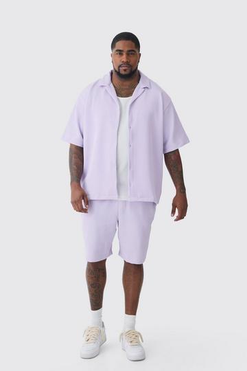 Plus Drop Revere Pleated Shirt & Short In Lilac lilac