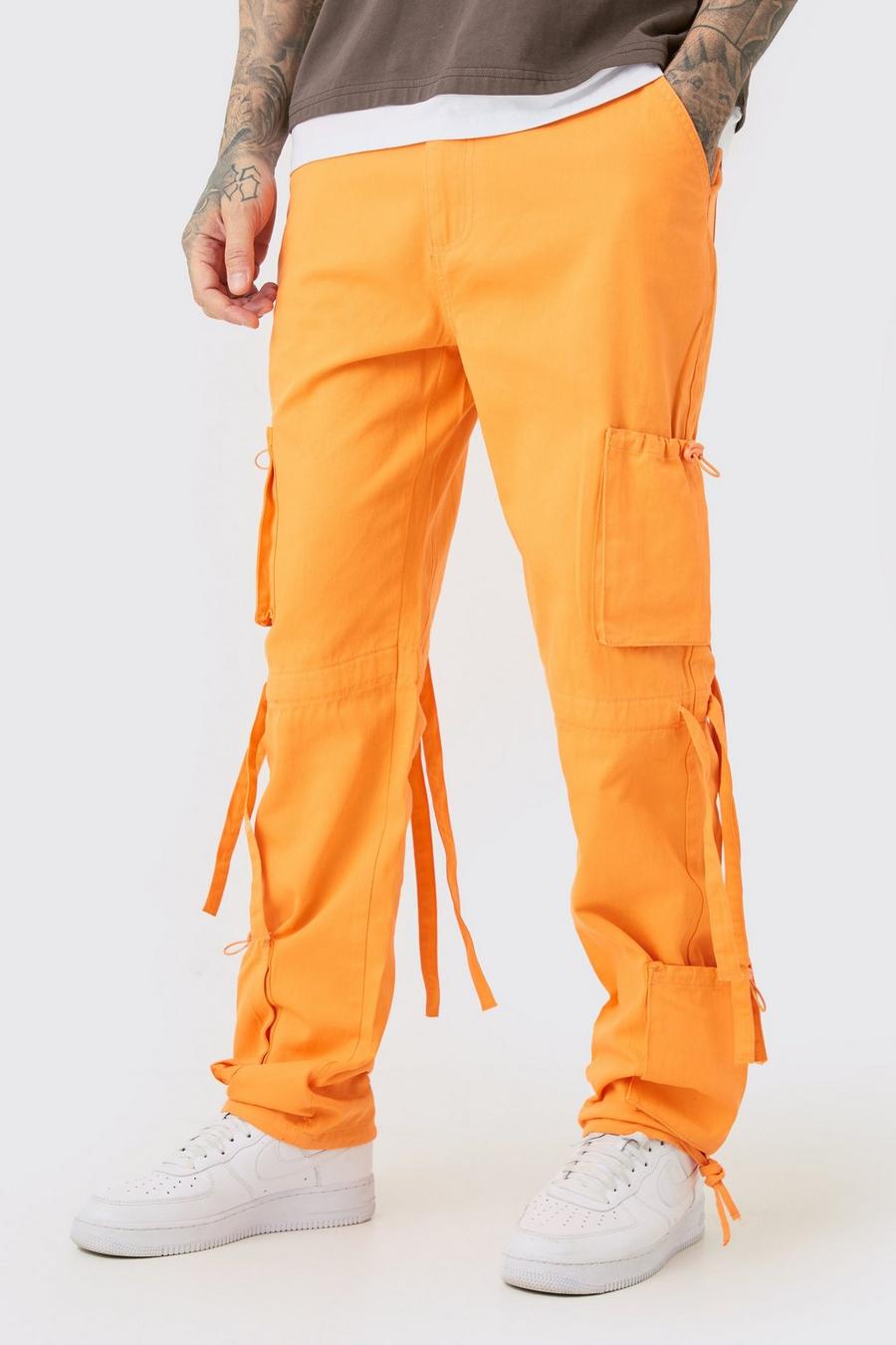 Orange Tall Fixed Waist Washed Twill Multi Cargo Trouser