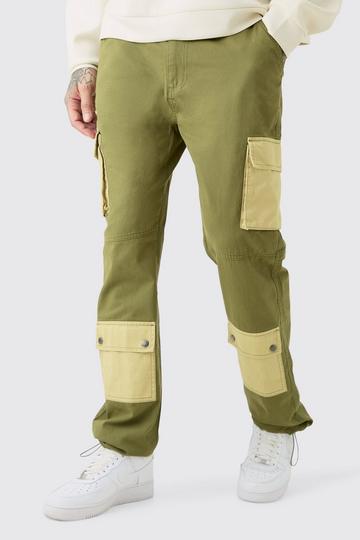 Khaki Tall Fixed Waist Washed Twill Straight Leg Cargo Trouser