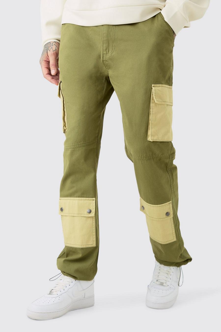 Pantalón Tall cargo de pernera recta de sarga desteñido con cintura fija, Khaki image number 1
