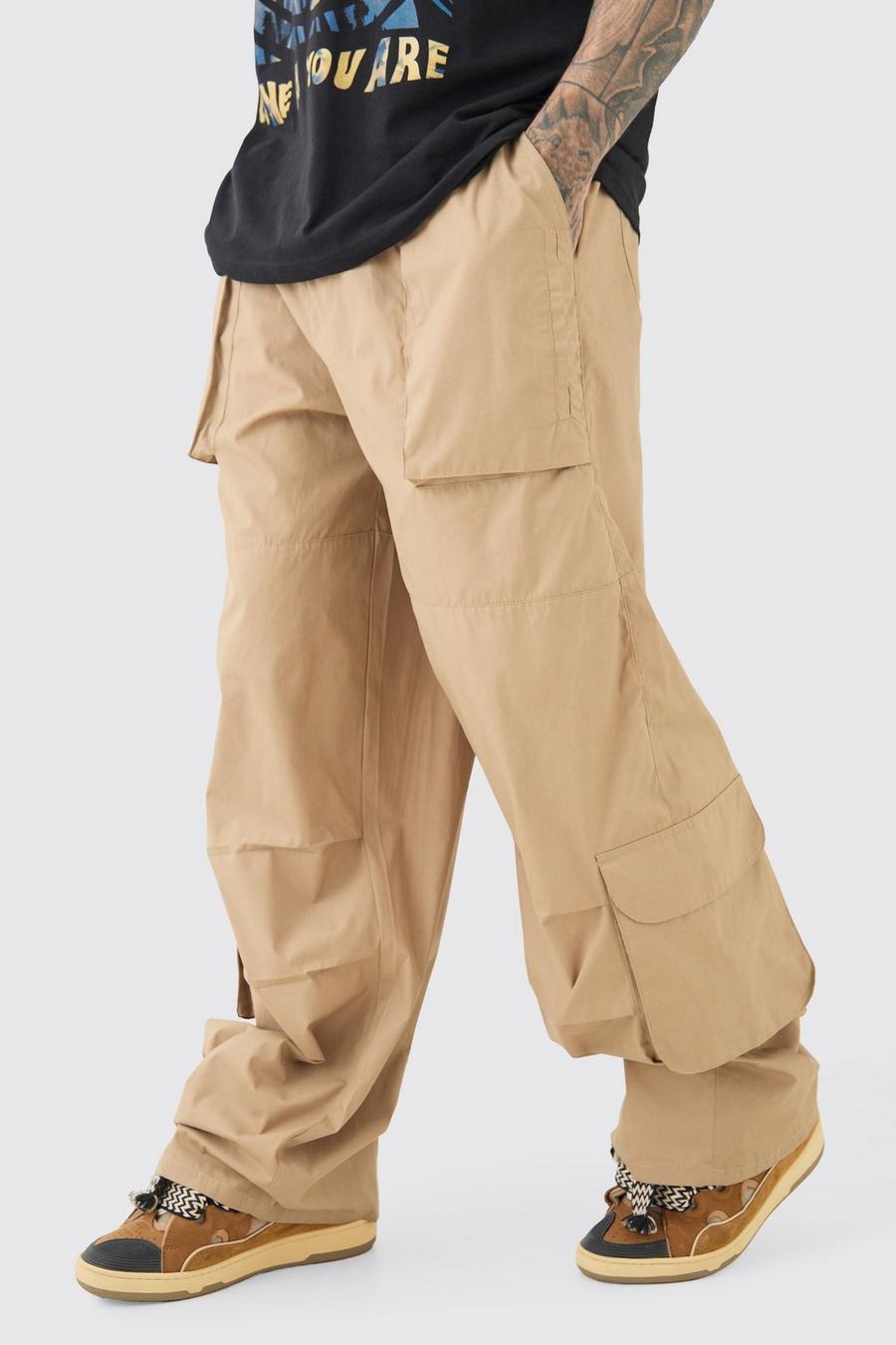 Pantaloni Cargo Tall oversize elasticizzati in vita a effetto vellutato, Taupe image number 1