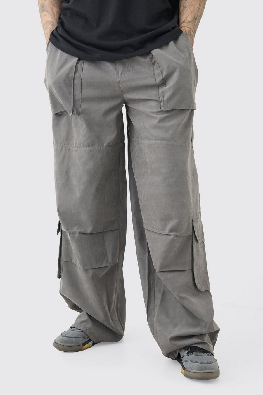 Grey Tall Elasticated Waist Oversized Peached Cargo Trouser image number 1