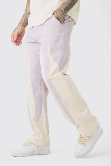 Lilac Purple Tall Fixed Waist Washed Color Block Twill Pants