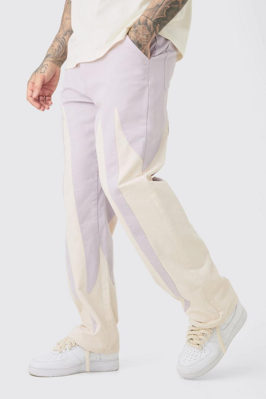 Pantalón Tall de sarga con cintura fija y colores en bloque desteñidos, Lilac image number 1
