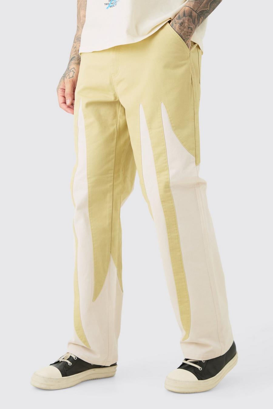 Pantaloni Tall in twill slavato a blocchi di colore con vita fissa, Sage image number 1