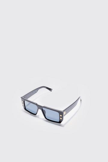 Black Rectangular Plastic Sunglasses In Black