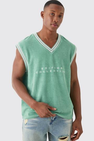 V Neck Limited Edition Toweling Sweater Tank Top green