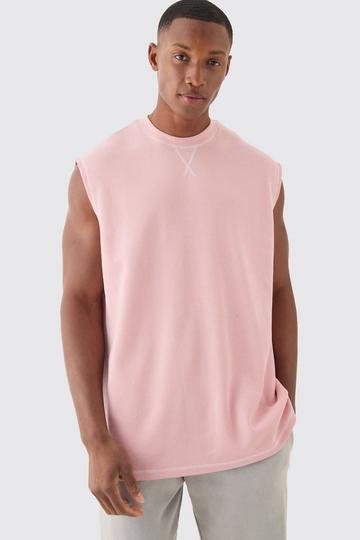 Pink Oversized Contrast Waffle Tank