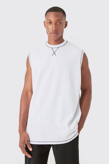 White Oversized Contrast Waffle Tank