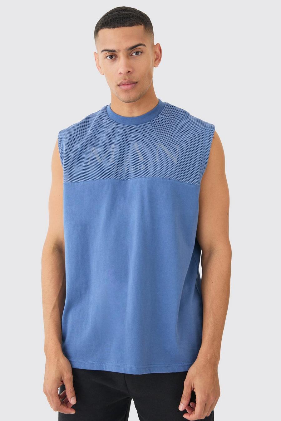 Blue Oversized Man Official Mesh Layer Tank