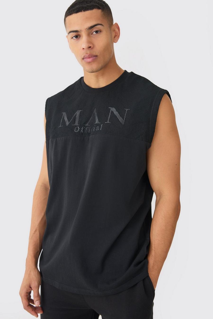 Black Oversized Man Official Mesh Layer Tank image number 1