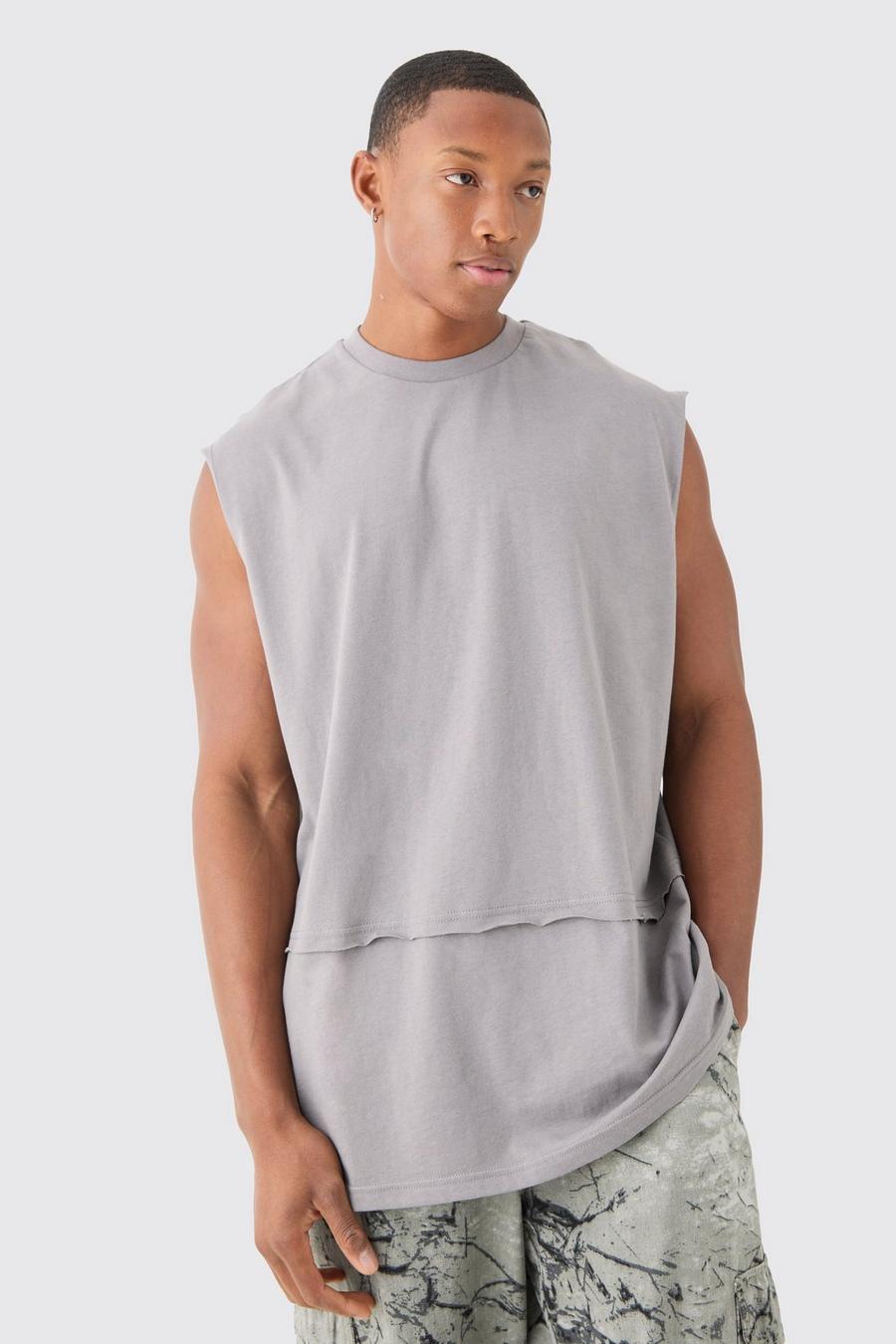 Charcoal Oversized Raw Layer Tank image number 1