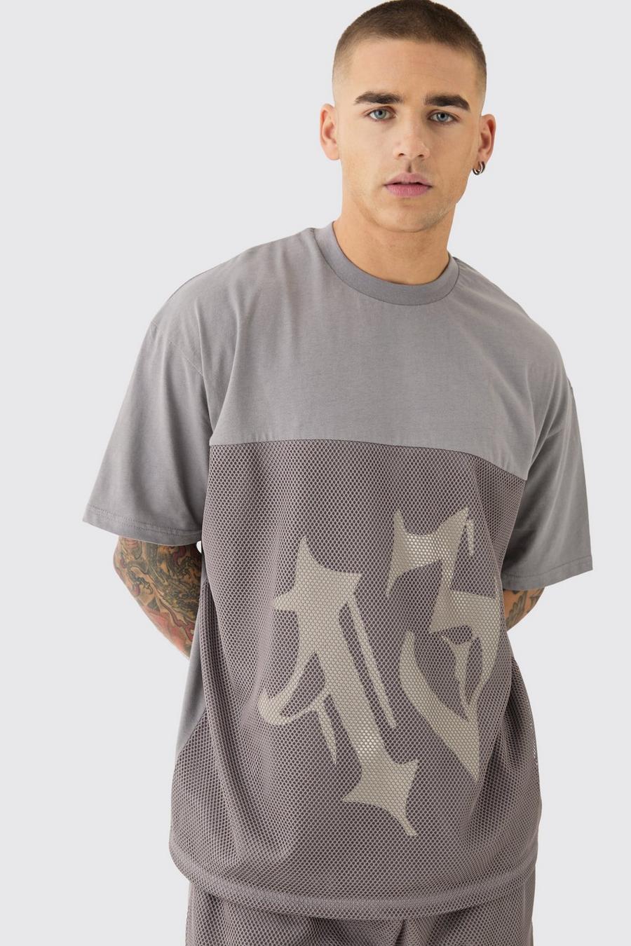 Charcoal Oversized Mesh 13 T-shirt image number 1