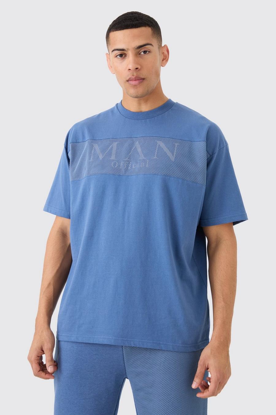 Blue Oversized Man Official Mesh Layer T-shirt