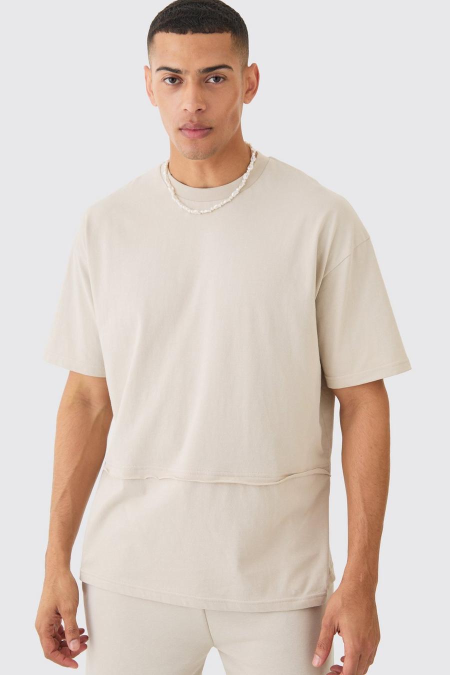 Oversized Raw Layer T-shirt, Stone