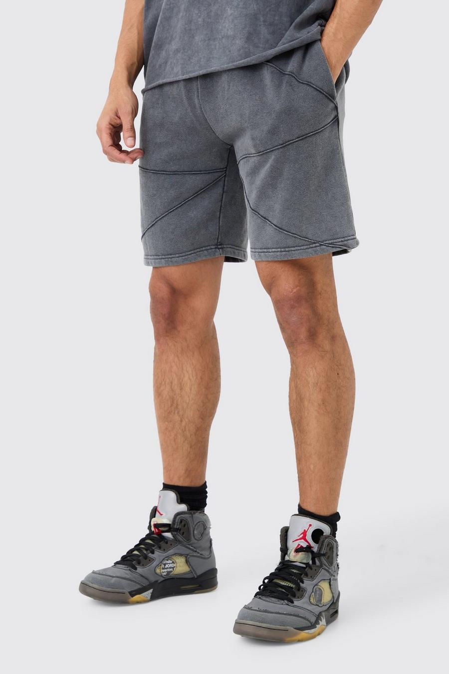 Charcoal Gebleekte Baggy Shorts Met Biezen image number 1