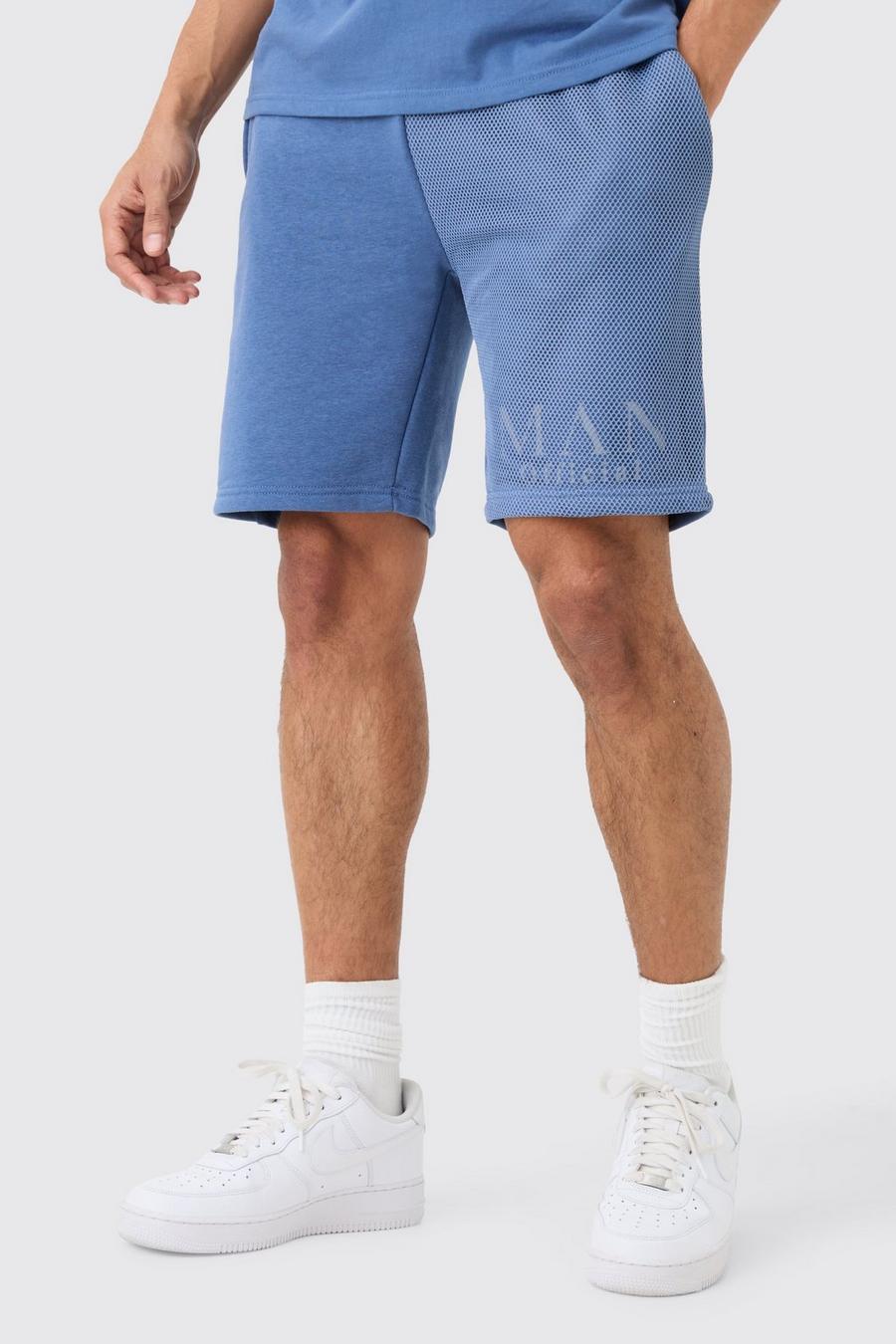 Loose Fit Man Official Splice Mesh Short, Blue