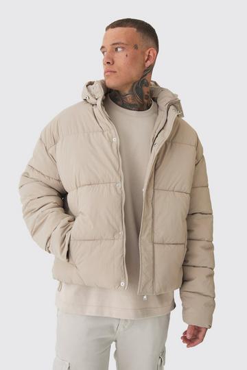 Beige Tall Boxy Crinkle Nylon Puffer Jacket In Sand