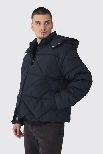 Tall Abstract Quilted Puffer Jacket In Black black