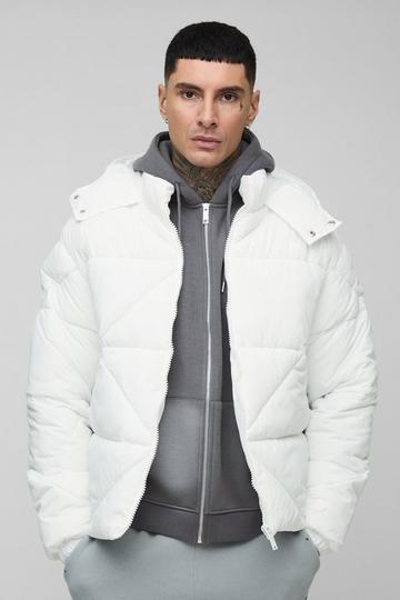 Tall Abstract Quilted Puffer Jacket In White white