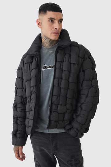 Tall Hand Weft Nylon Puffer Jacket In Black black