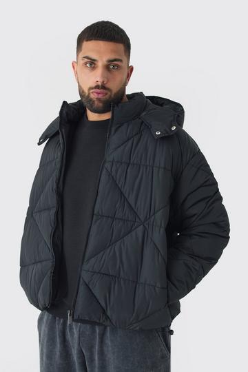 Plus Abstract Quilted Puffer Jacket In Black black