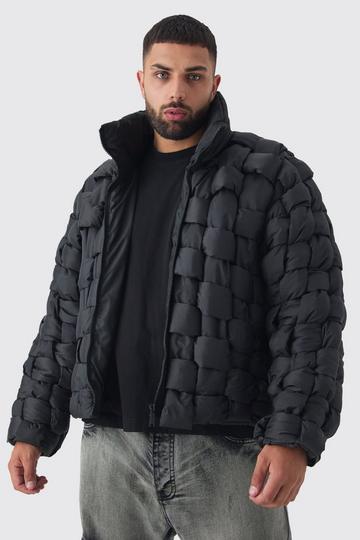 Plus Hand Weft Nylon Puffer Jacket In Black black