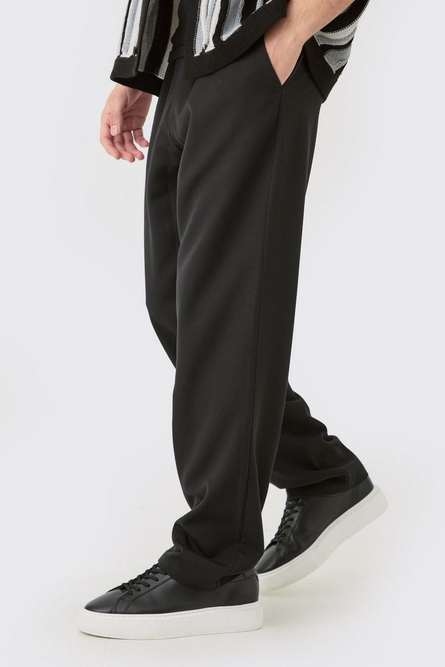 Pantalón recto con cordón elástico en la cintura, Black image number 1