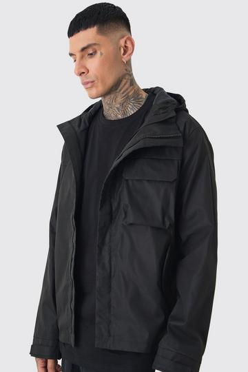 Black Tall Lightweight Hooded Parka Jacket In Black