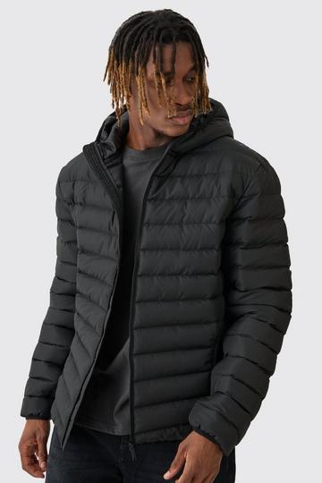 Tall Zip Through Hooded Puffer Jacket In Black black