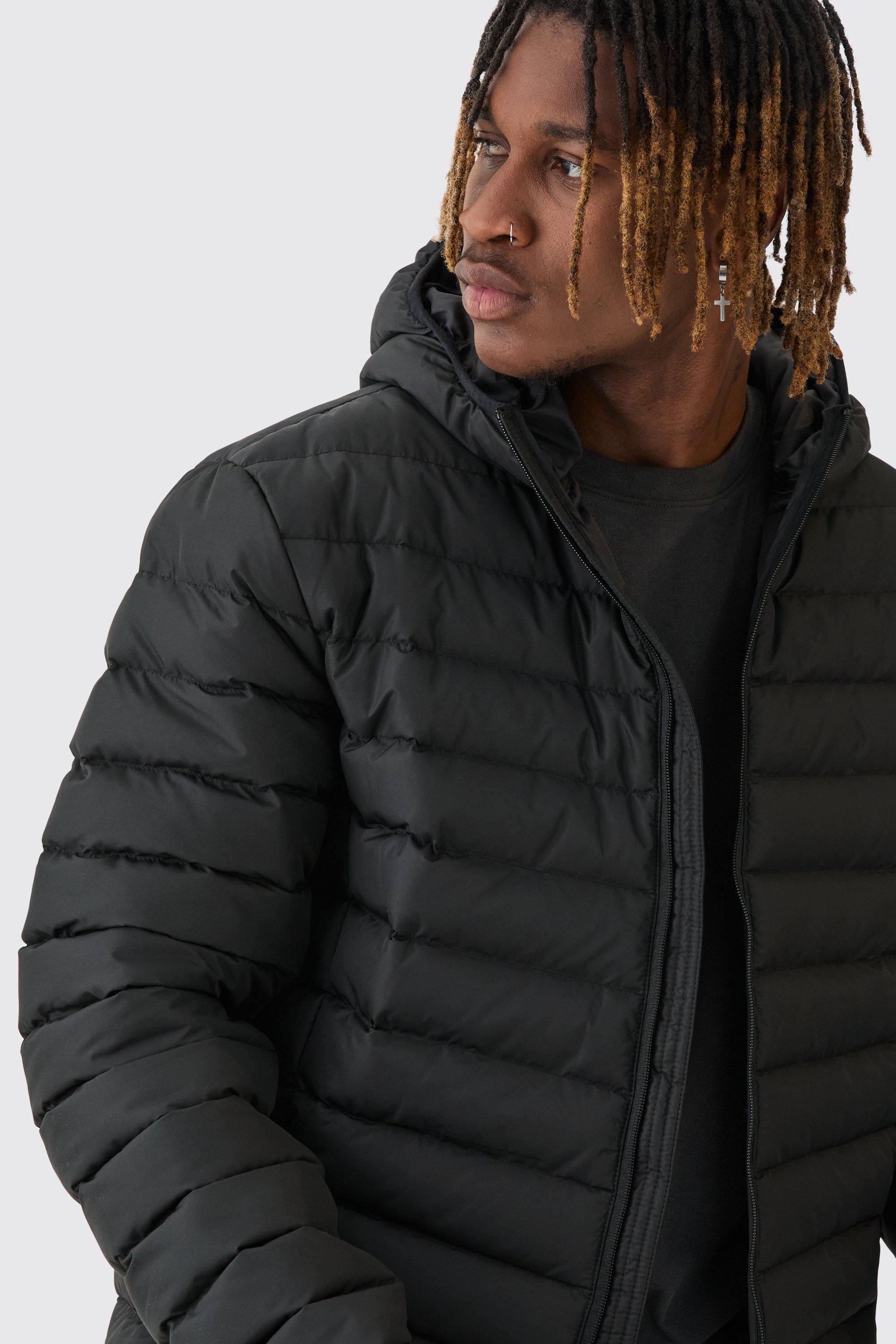 Tall Zip Through Hooded Puffer Jacket In Black