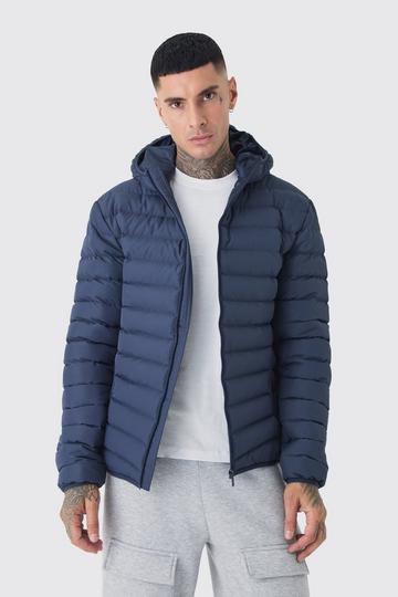 Navy Tall Zip Through Hooded Puffer Jacket In Navy