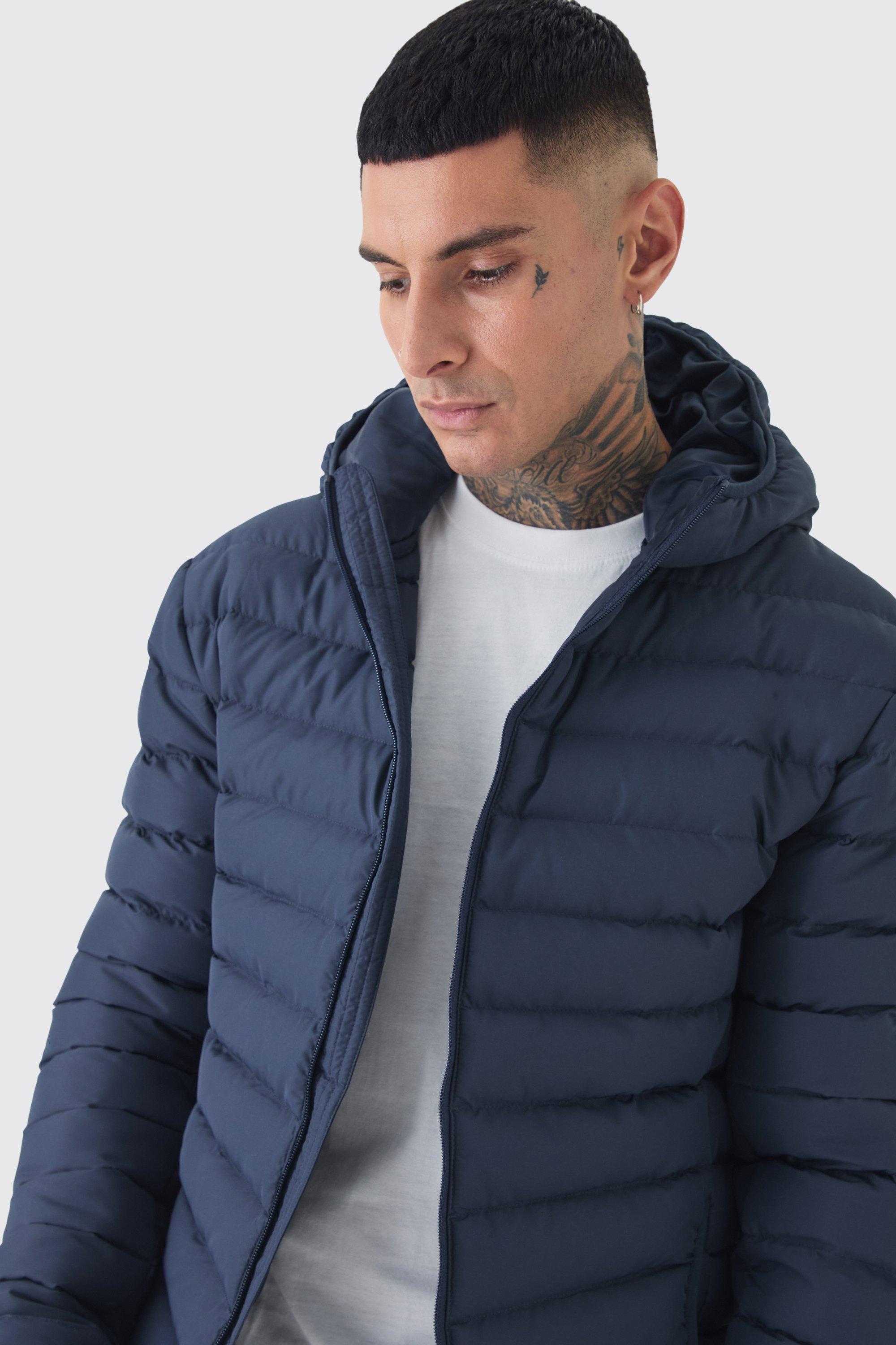 Tall Zip Through Hooded Puffer Jacket In Navy boohoo USA