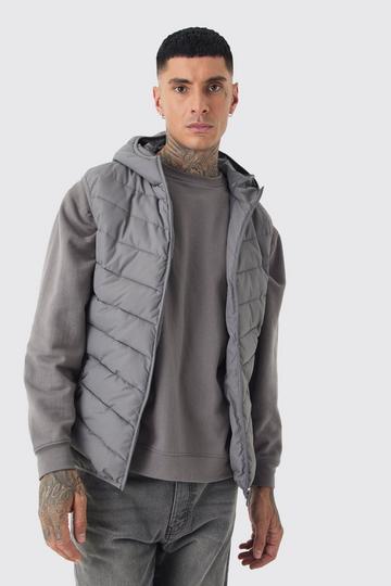 Tall Quilted Zip Through Hooded Vest In Charcoal charcoal