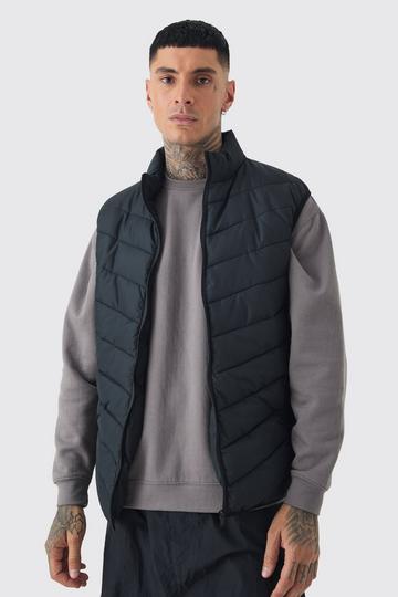 Tall Quilted Zip Through Funnel Neck Gilet In Black black