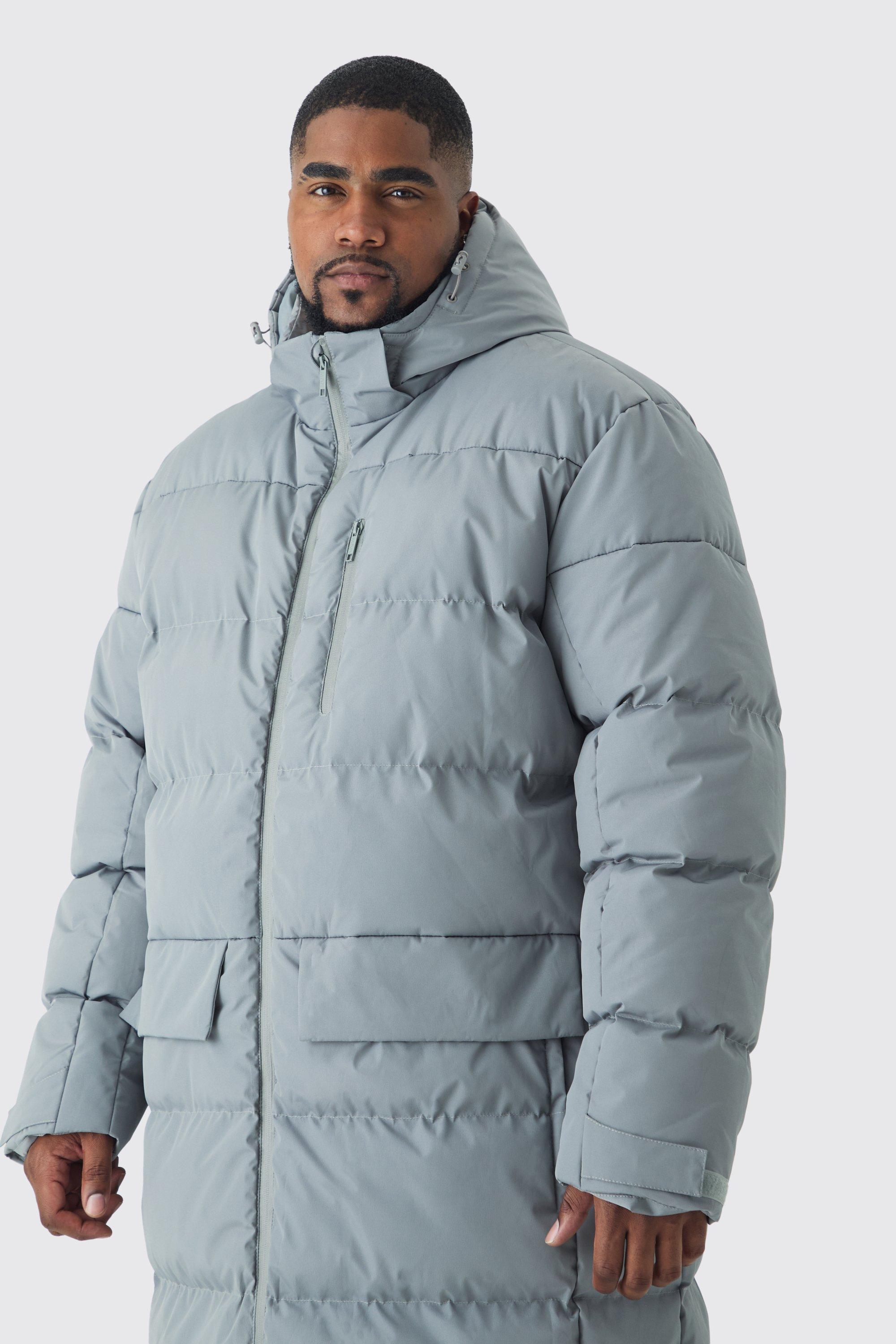 Plus Mid Length Hooded Puffer Jacket In Grey