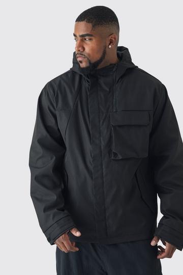 Plus Lightweight Hooded Regular Fit Parka Jacket In Black black