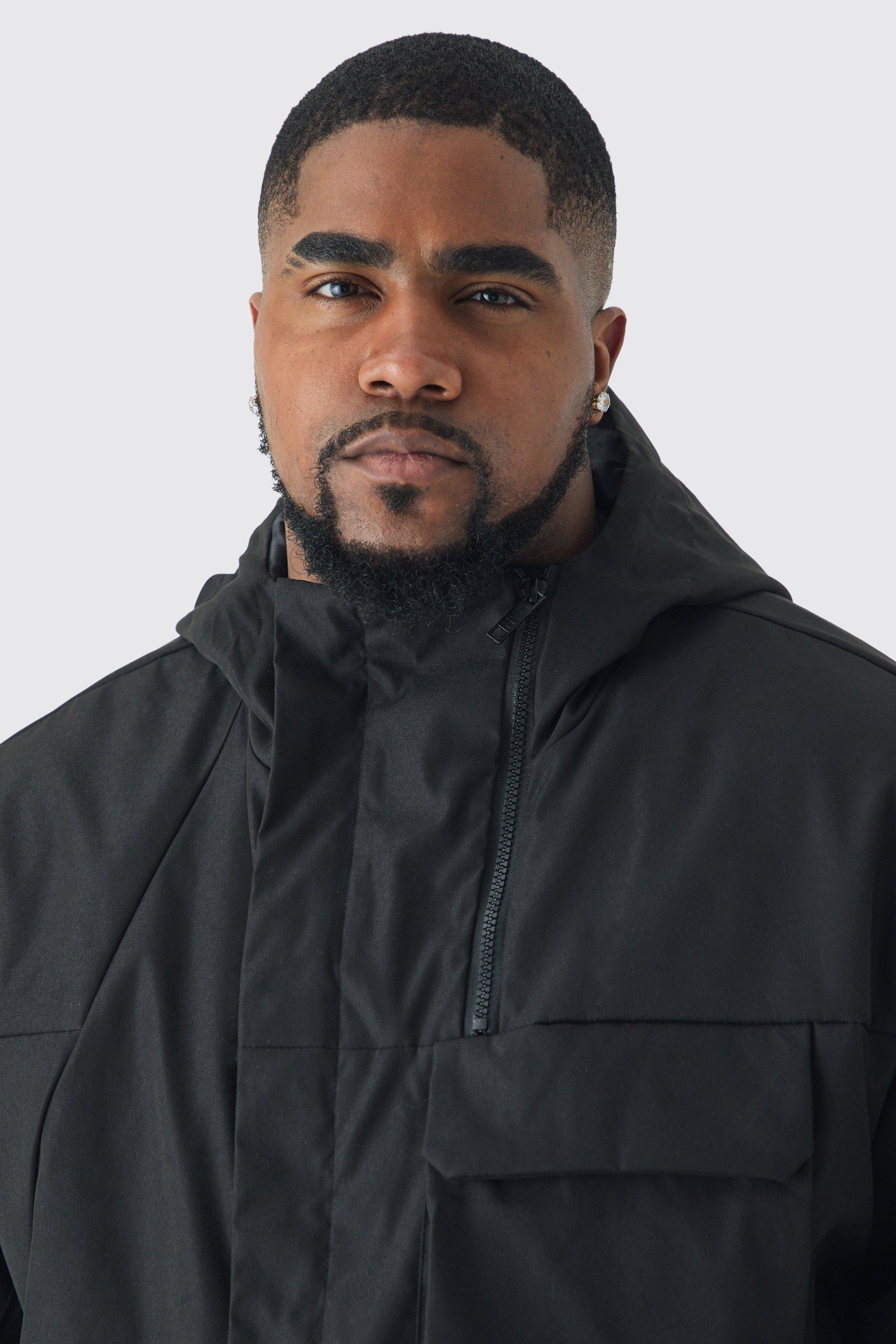 Plus Lightweight Hooded Parka Jacket In Black