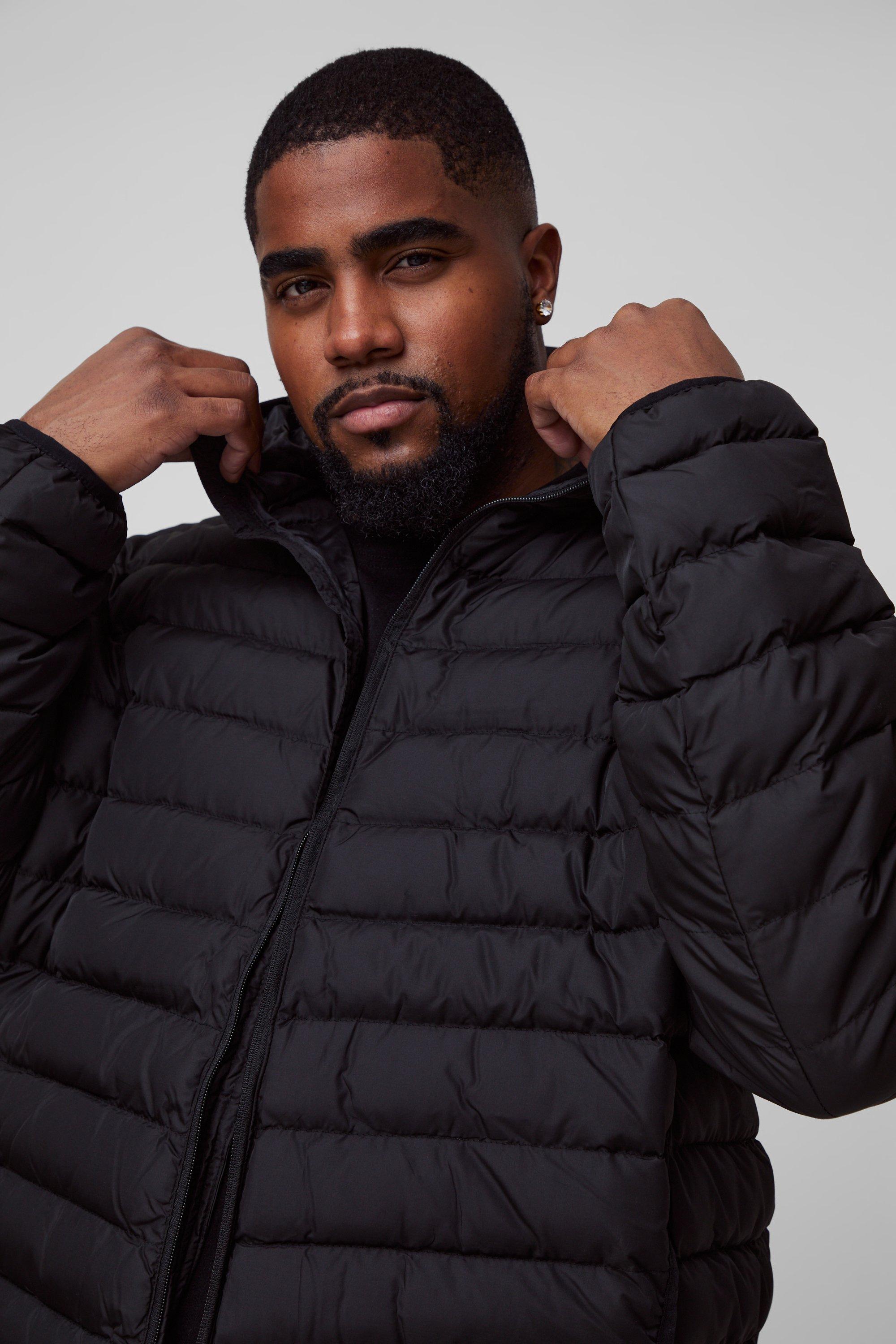 Plus Zip Through Hooded Puffer Jacket In Black