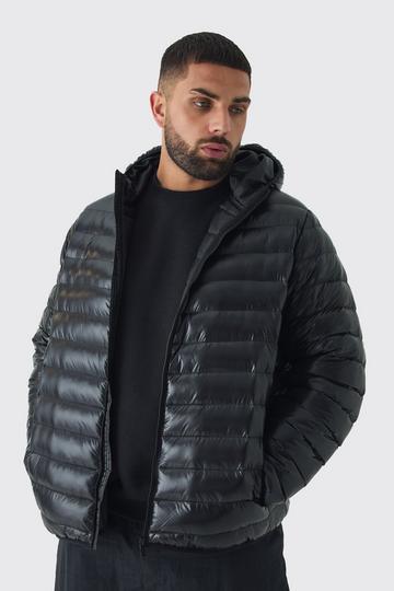 Black Plus High Shine Hooded Puffer Jacket In Black