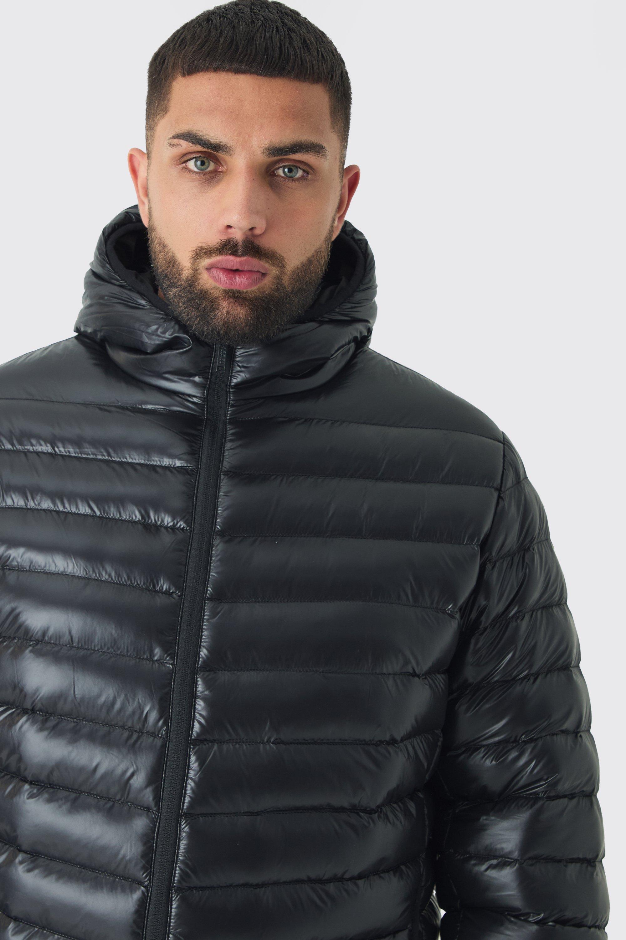 Plus High Shine Hooded Puffer Jacket In Black