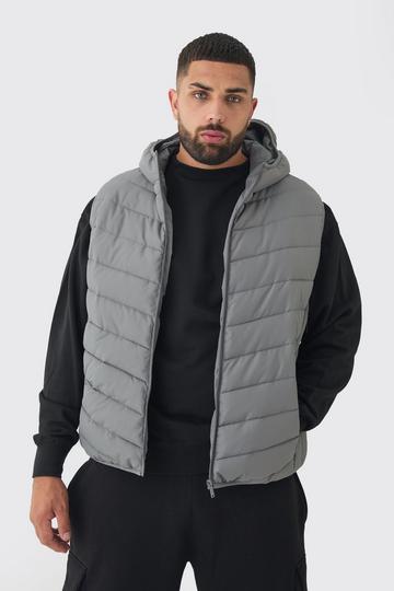 Plus Gewatteerde Bodywarmer Met Stiksels, Rits En Capuchon charcoal