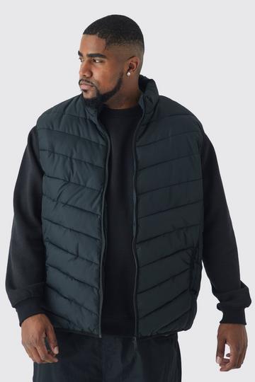 Plus Quilted Zip Through Funnel Neck Vest In Black black