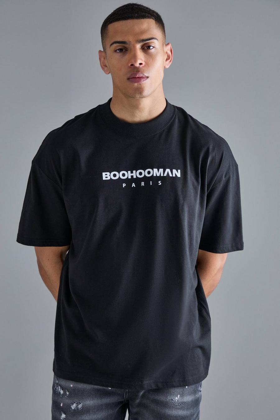 T-shirt oversize à imprimé BoohooMan Paris, Black