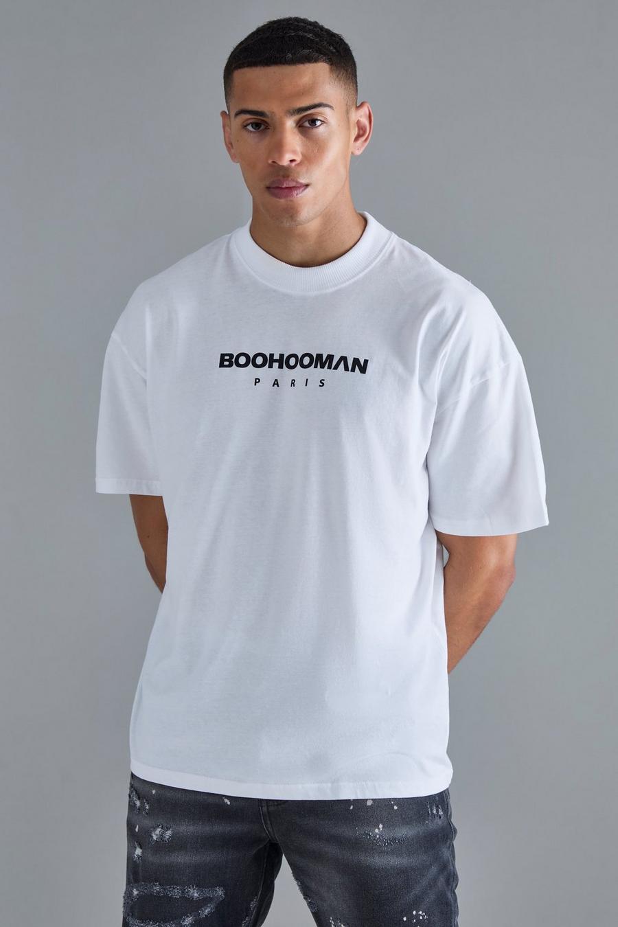 Oversize T-Shirt mit Boohooman Paris Print, White