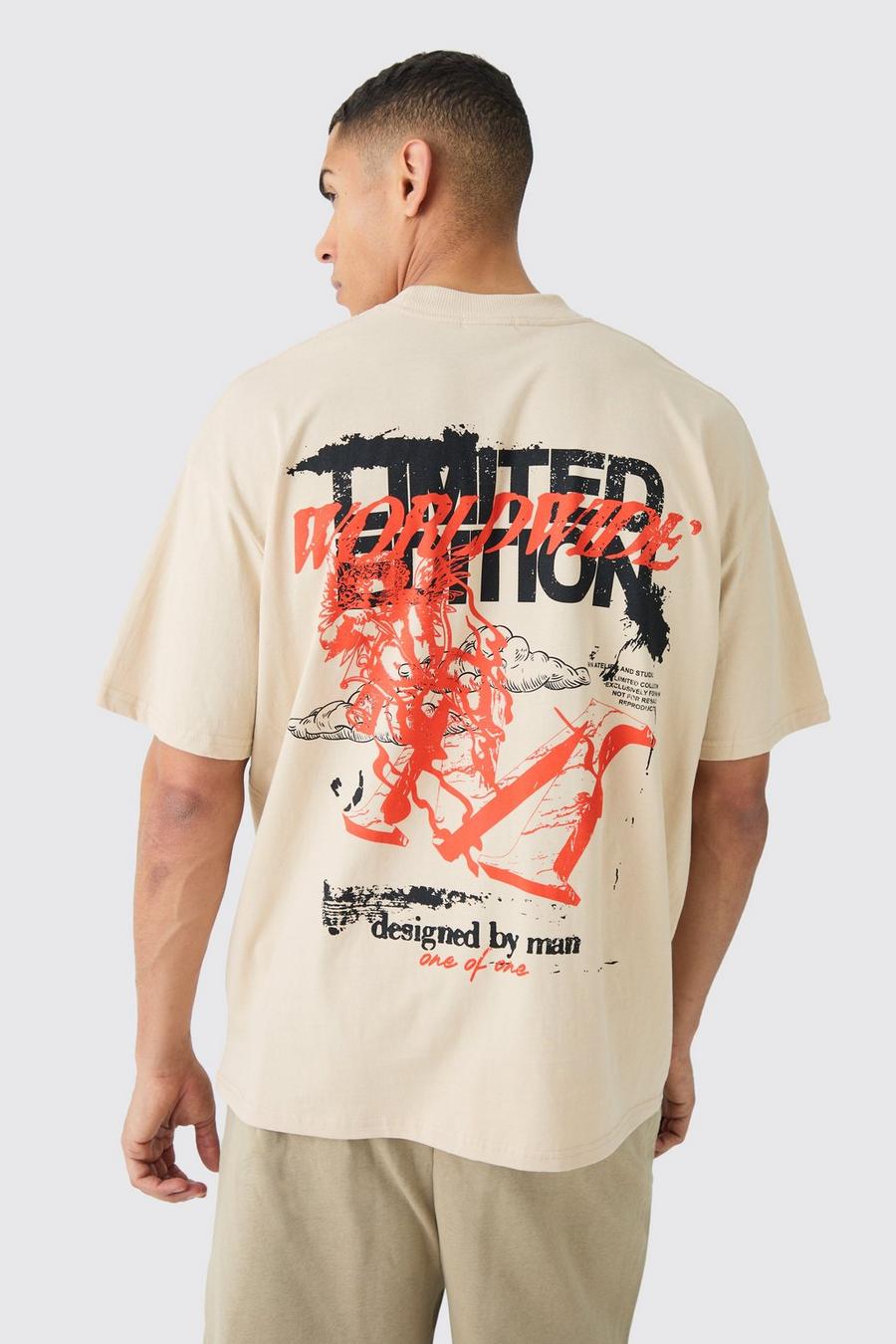 T-shirt oversize Limited Edition con girocollo esteso, Sand