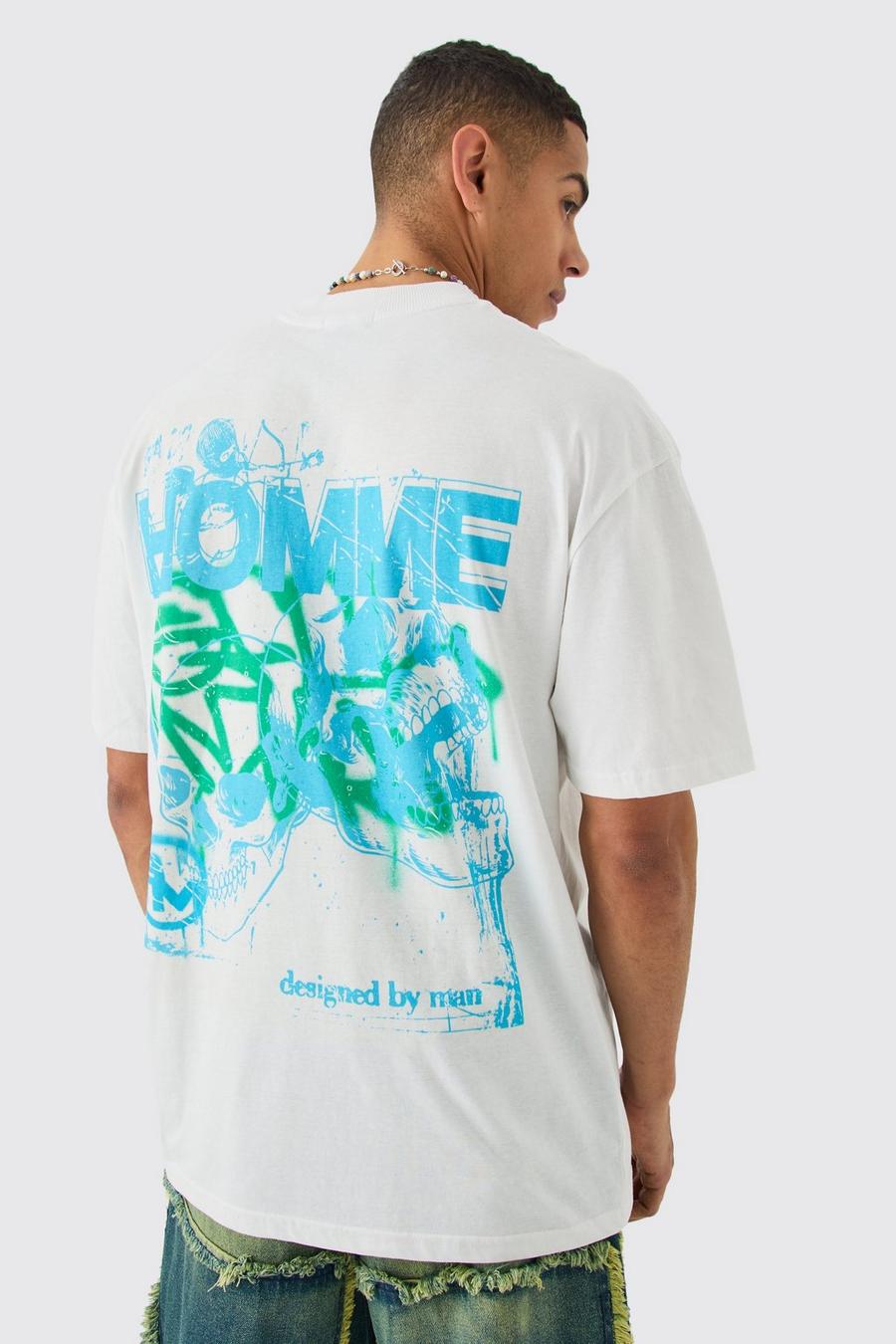 Oversize T-Shirt mit Homme Totenkopf Print, White