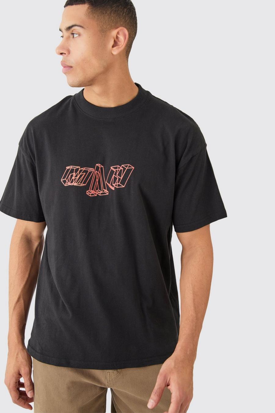 T-shirt oversize con grafica di M e girocollo esteso, Black