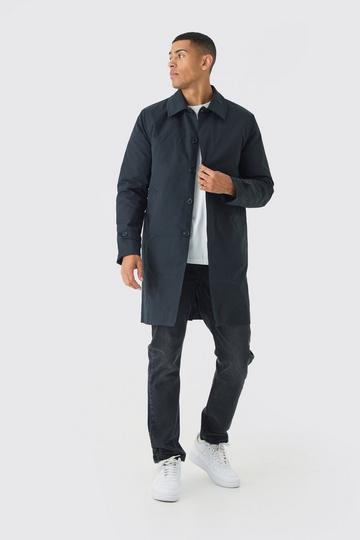 Black Quilted Padded Longline Mac In Black